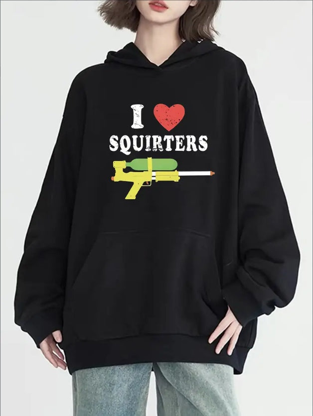 Women's Fun Water Gun Print Hoodie - Casual Long Sleeve With Pockets, Cozy  Pullover For Fall & Winter
