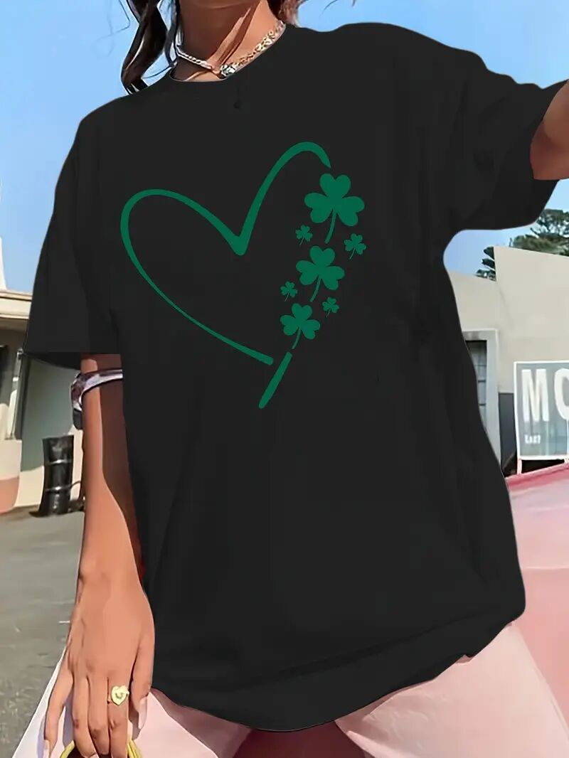 Women's Graphic T-Shirt: Stylish Short Sleeved Printed Top in Black