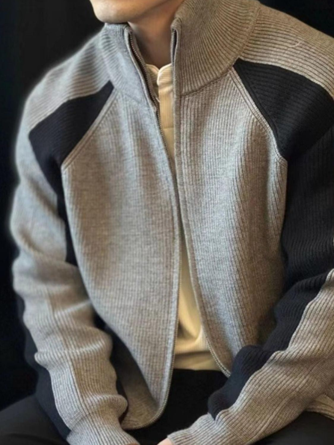 Men's Plus Size Zip Up Long Sleeve Cardigan