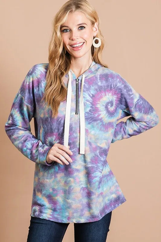 BiBi Brushed Circular Tie Dye Print Terry Hoodie