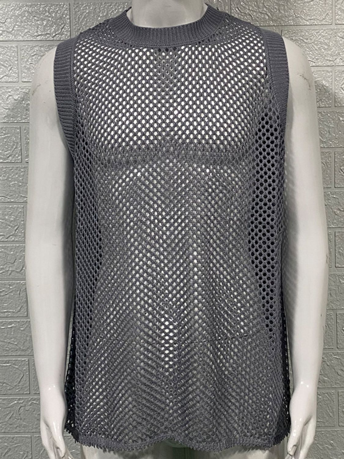 Men's Round Neck Hollow Out Sleeveless Knit Top