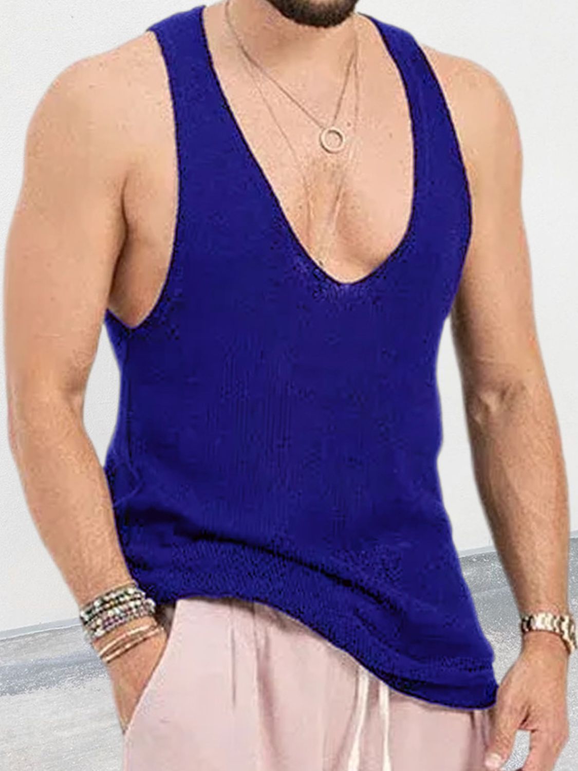 Men's Plus Size V-Neck Wide Strap Tank