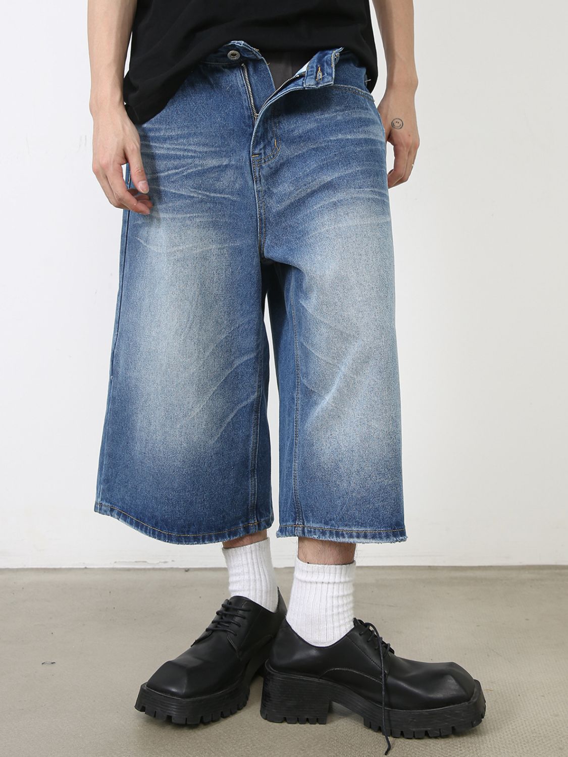 Men's Washed Denim Shorts with Pockets