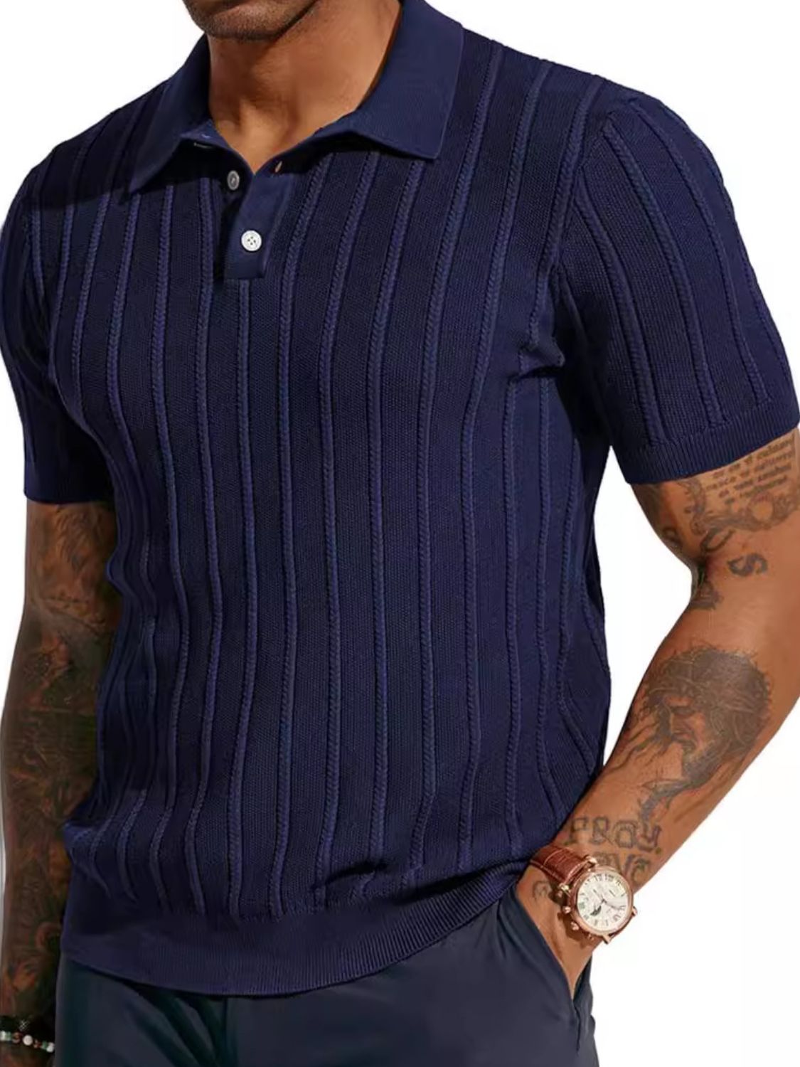 Men's Full Size Button Detail Short Sleeve Polo Plus Size