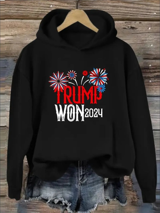 Women'S Casual Hoodie With Rib-Knit Collar - Knit Fabric Fall Winter Fashion Hooded Sweatshirt With Alphabet, Floral, Cartoon, And Patriotic Prints
