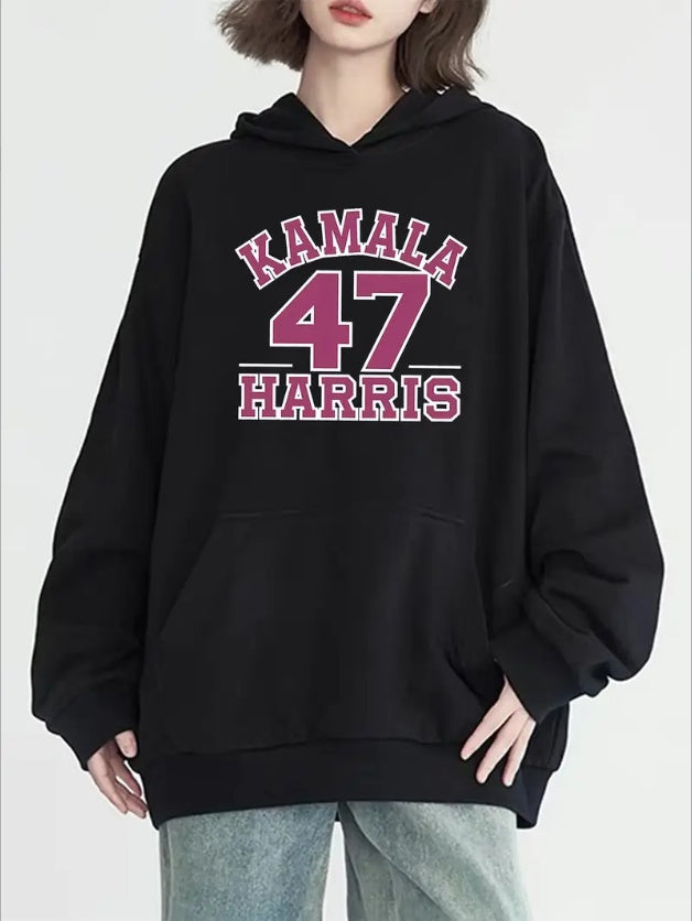 Kamala Harris Graphic Hoodie With Kangaroo Pocket - Casual Long Sleeve Pullover For Women,  Machine Washable