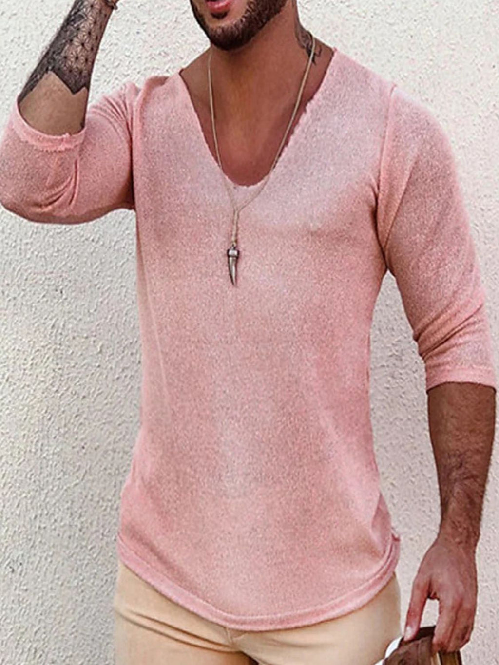 Men's Full Size V-Neck Long Sleeve T-Shirt Plus Size