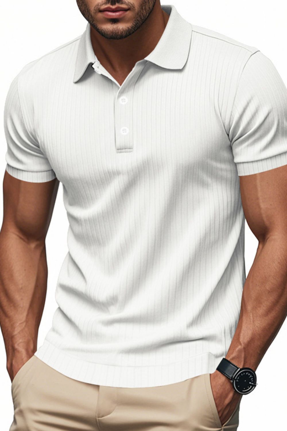 Men's Full Size Ribbed Short Sleeve Polo Plus Size