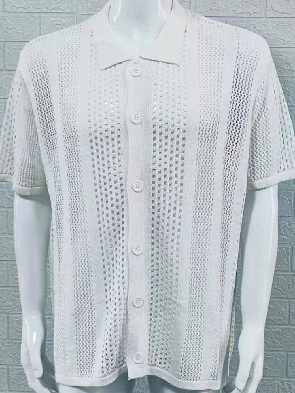 Men's Button Down Collared Neck Hollow Out Shirt