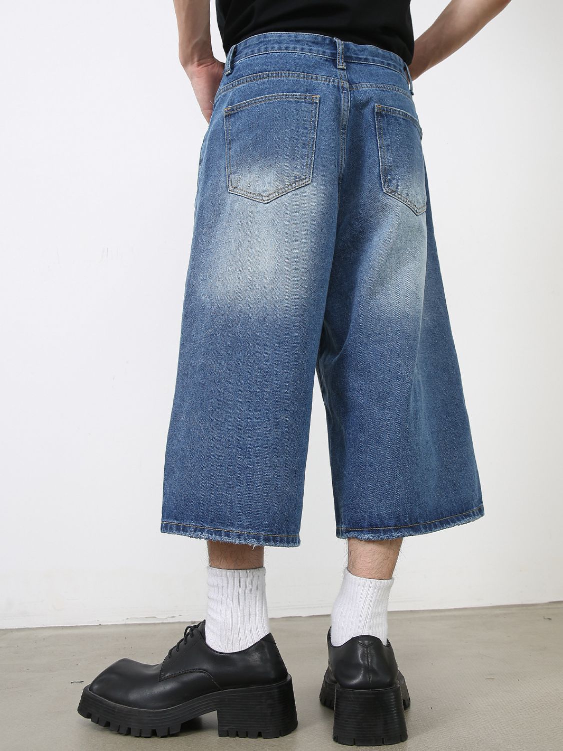 Men's Washed Denim Shorts with Pockets