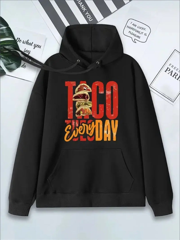 Print Hoodie, Casual Long Sleeve Kangaroo Pocket Drawstring Hoodie Sweatshirt, Women's Clothing