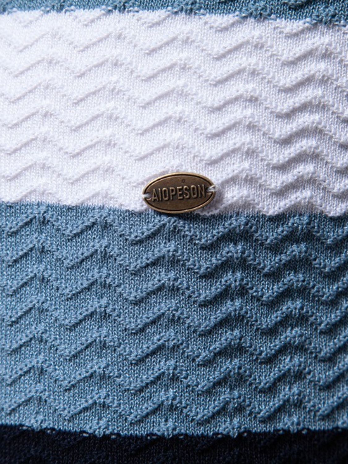 Men's Collared Neck Striped Texture Knit Polo