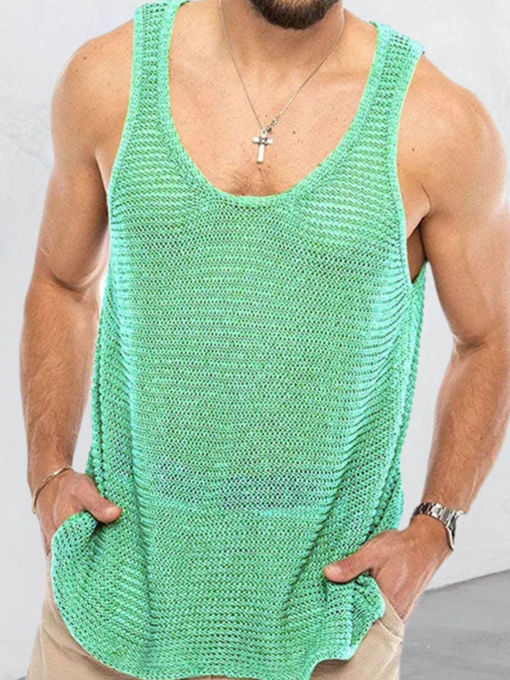 Men's Plus Size Round Neck Wide Strap Tank