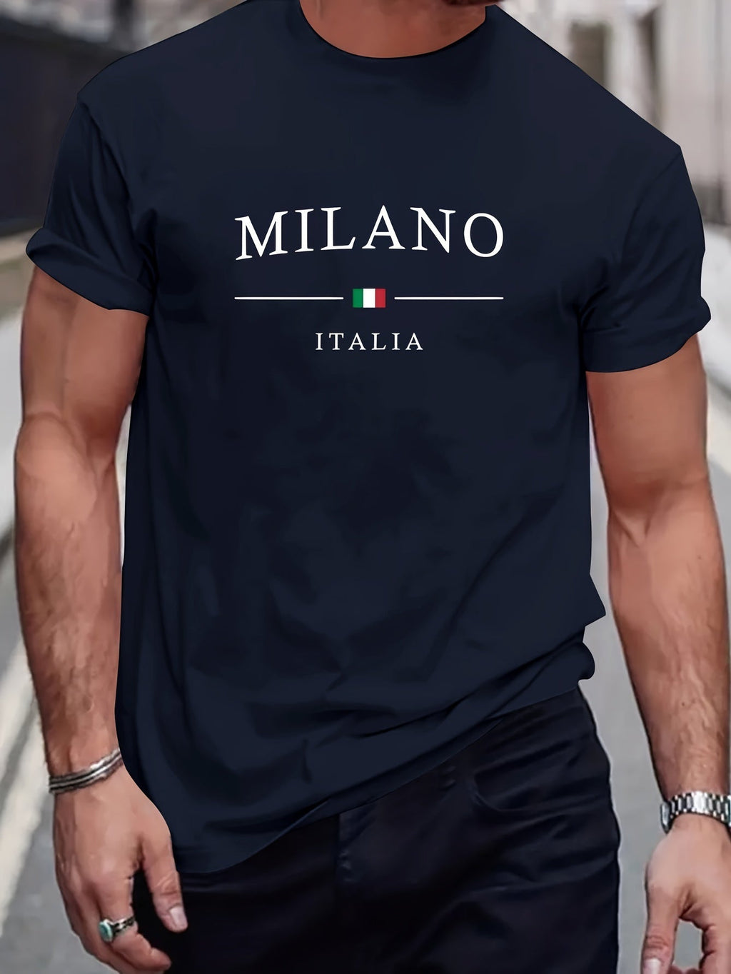Milano Patterned Printed Men's T-shirt, Comfortable And Elastic Round Neck T-shirt, Perfect For Summer Outdoor Activities, Fashionable Streetwear, Men's Casual Tops