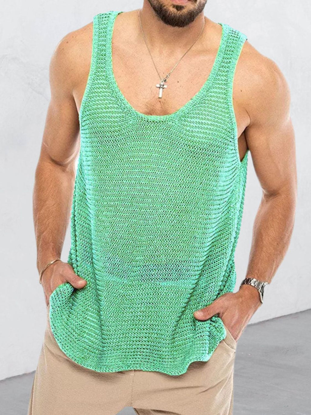 Men's Plus Size Round Neck Wide Strap Tank