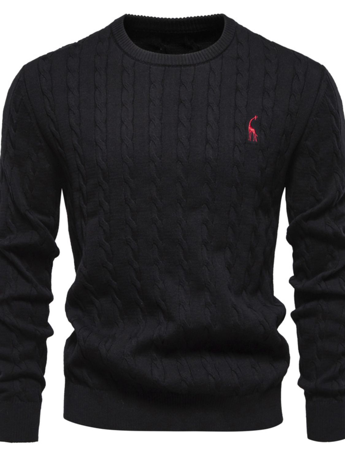 Men's Cable-Knit Round Neck Long Sleeve Sweater
