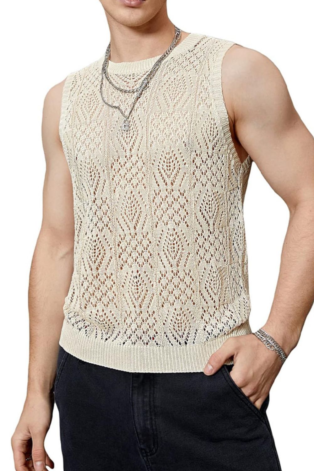 Men's Openwork Round Neck Tank