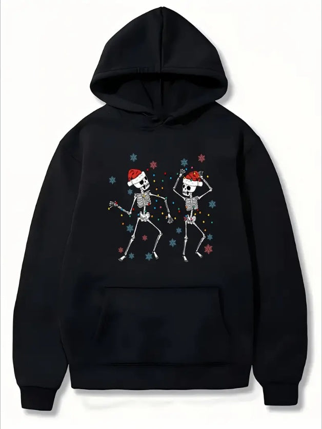 Women'S Christmas Skeleton Print Hoodie - Long Sleeve Pullover With Pockets, Regular Fit Hooded Sweatshirt For Fall Winter