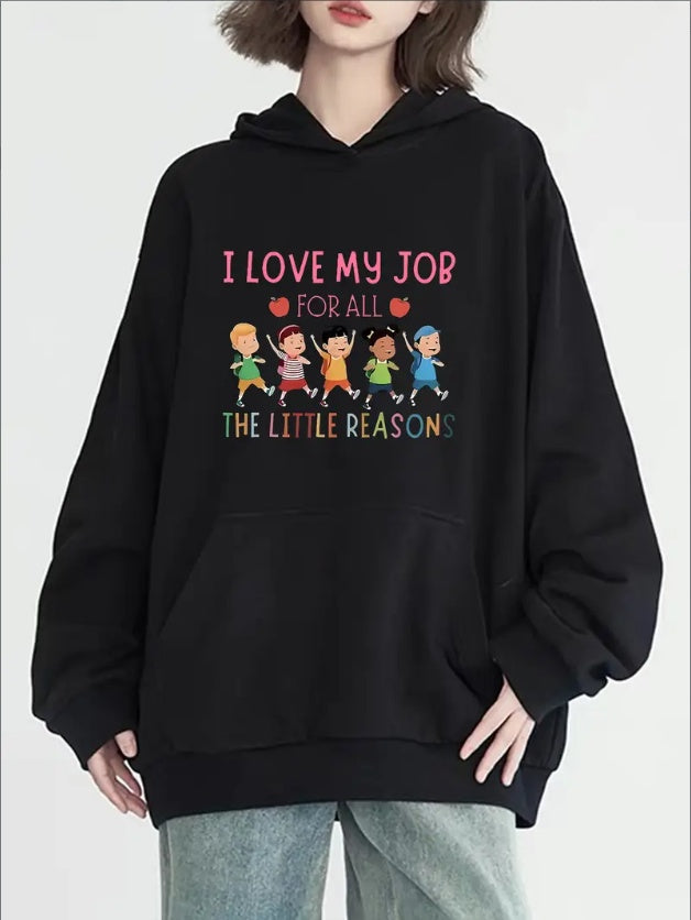 Women's 'I Love My Job' Graphic Hoodie - Casual Pullover With Pockets, Long Sleeve, Round Neck - Perfect For Fall & Winter Fashion
