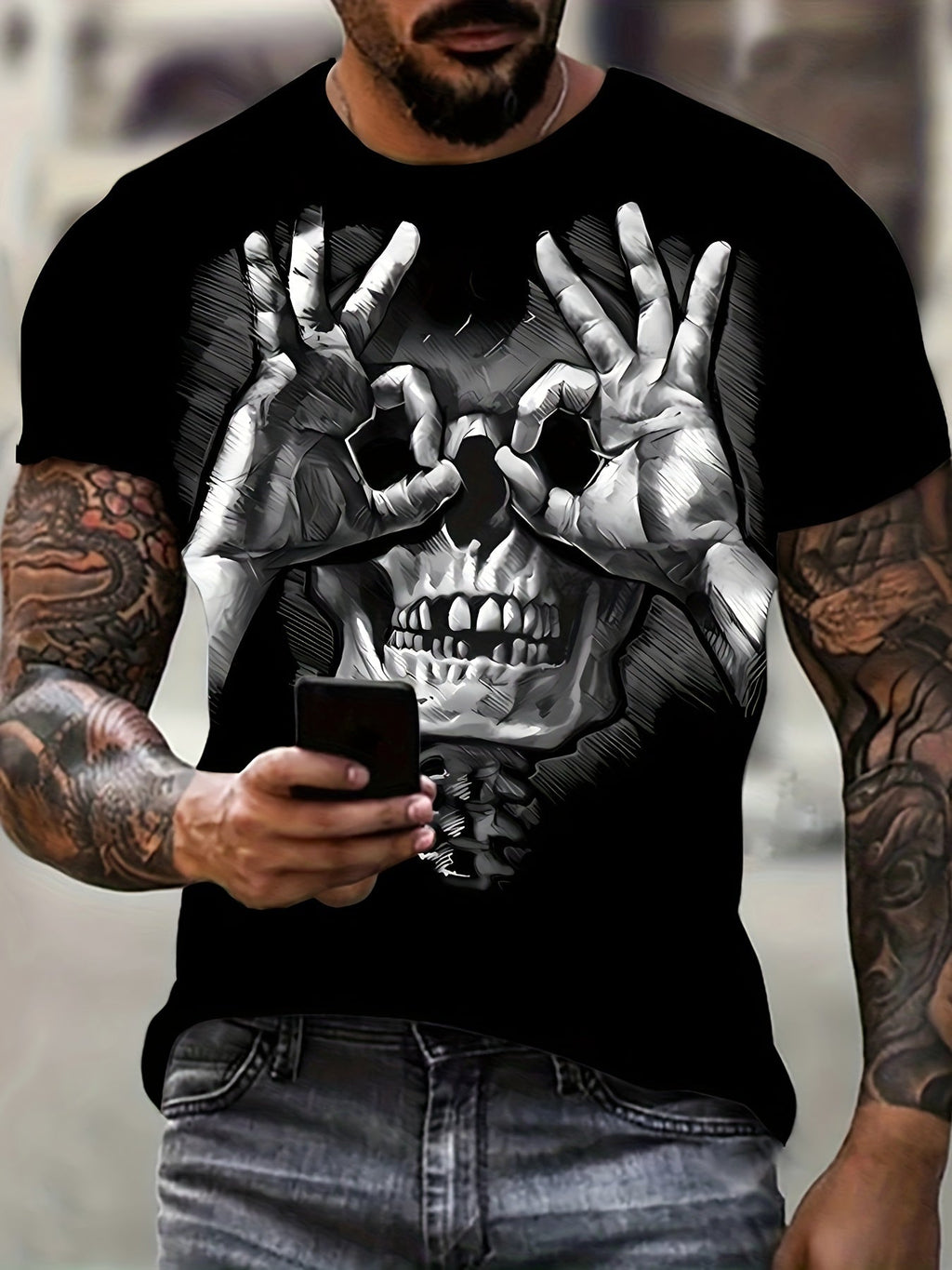 Men's Graphic T-Shirt: Creative Skull Print for Summer Style