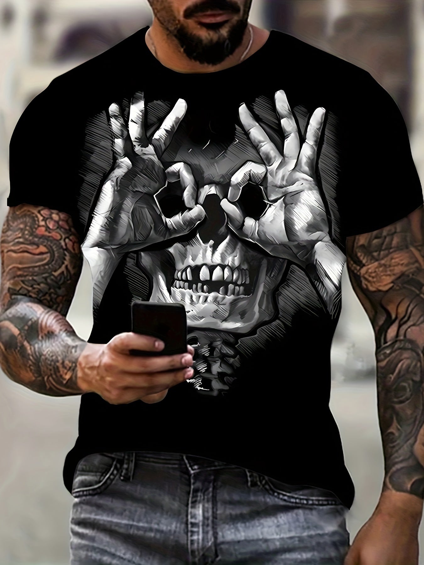 Men's Graphic T-Shirt: Creative Skull Print for Summer Style