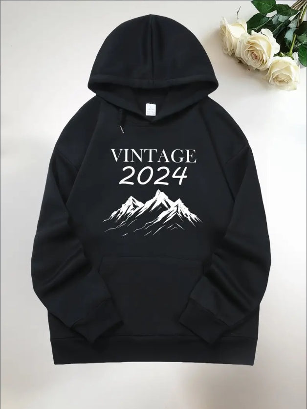 Women'S Hooded Sweatshirt With  Mountain Print, Casual Pullover With Drawstring, Front Pocket, Sports Hoodie