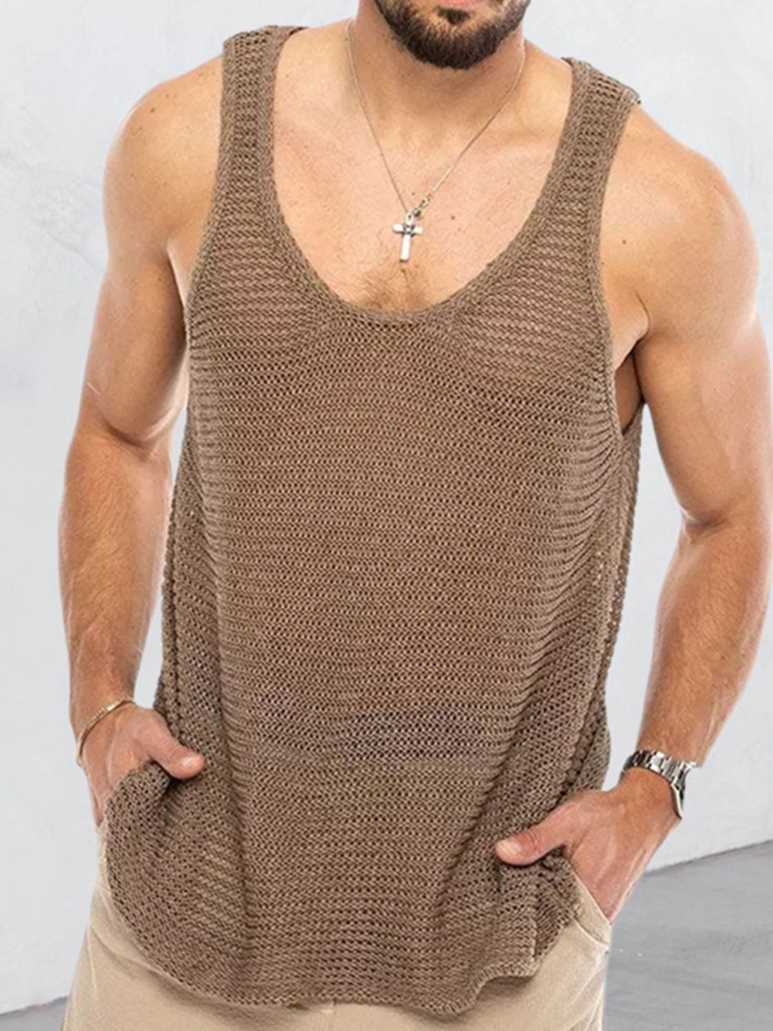 Men's Plus Size Round Neck Wide Strap Tank