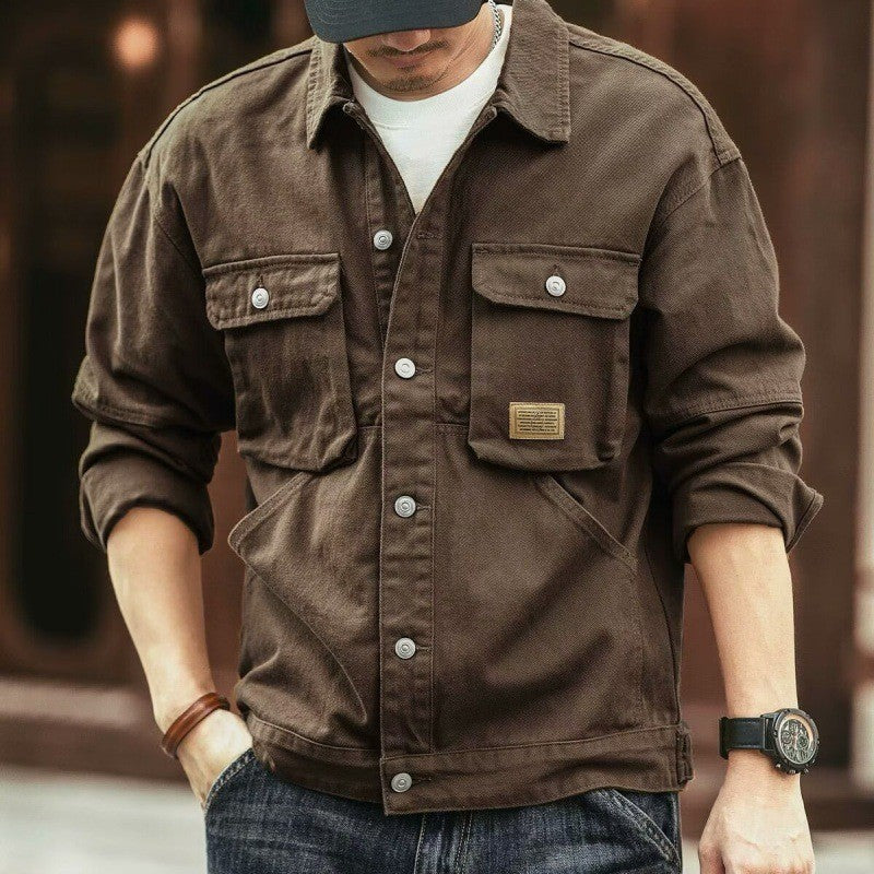 Men's Washed Collared Neck Cargo Jacket