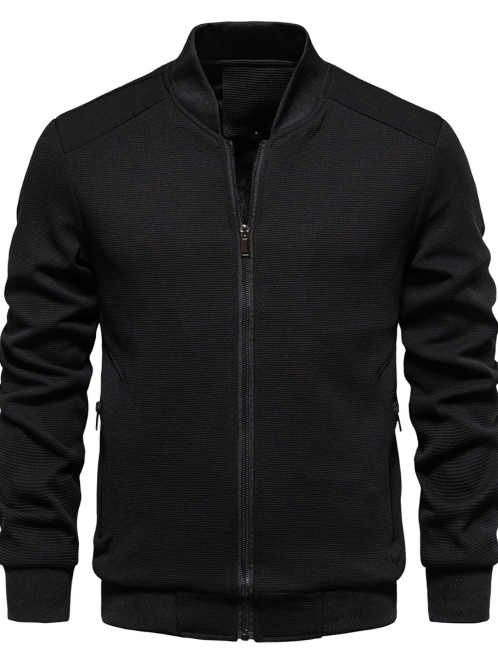 Men's Waffle Knit Baseball Collar Zip Up Jacket