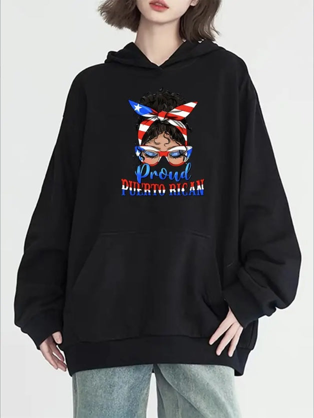 Puerto Rico Girl Graphic Hoodie With Kangaroo Pocket - Casual Long Sleeve Pullover For Women, Machine Washable