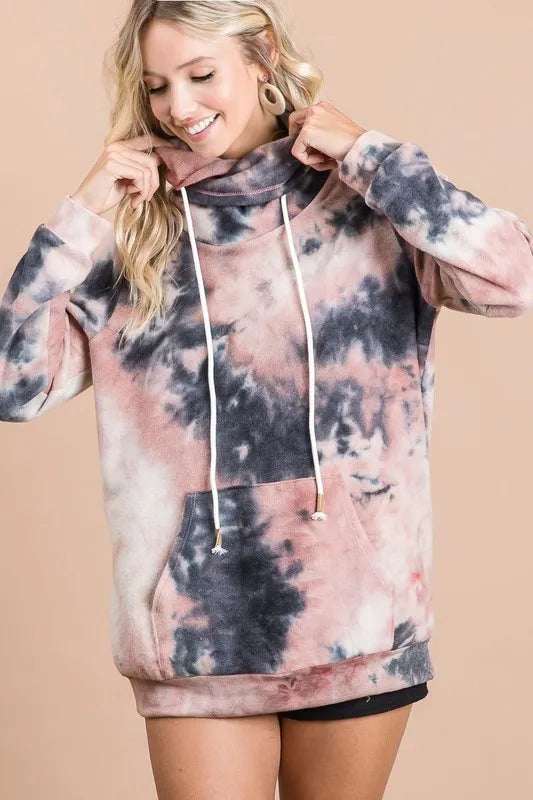 BiBi Brushed Tie Dye Overlapped Turtle Neck Sweatshirt