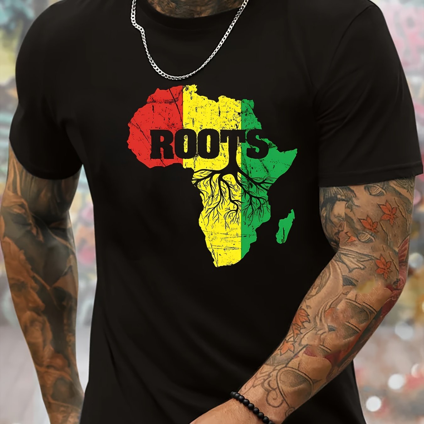African Map Print, Men's Round Neck Short Sleeved Shirt, Minimalist Style T-shirt Fashion Regular Version, Spring And Summer Vacation Casual Vacation Men's Clothing Gift