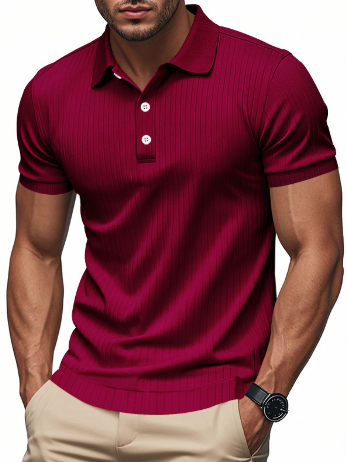Men's Full Size Ribbed Short Sleeve Polo Plus Size