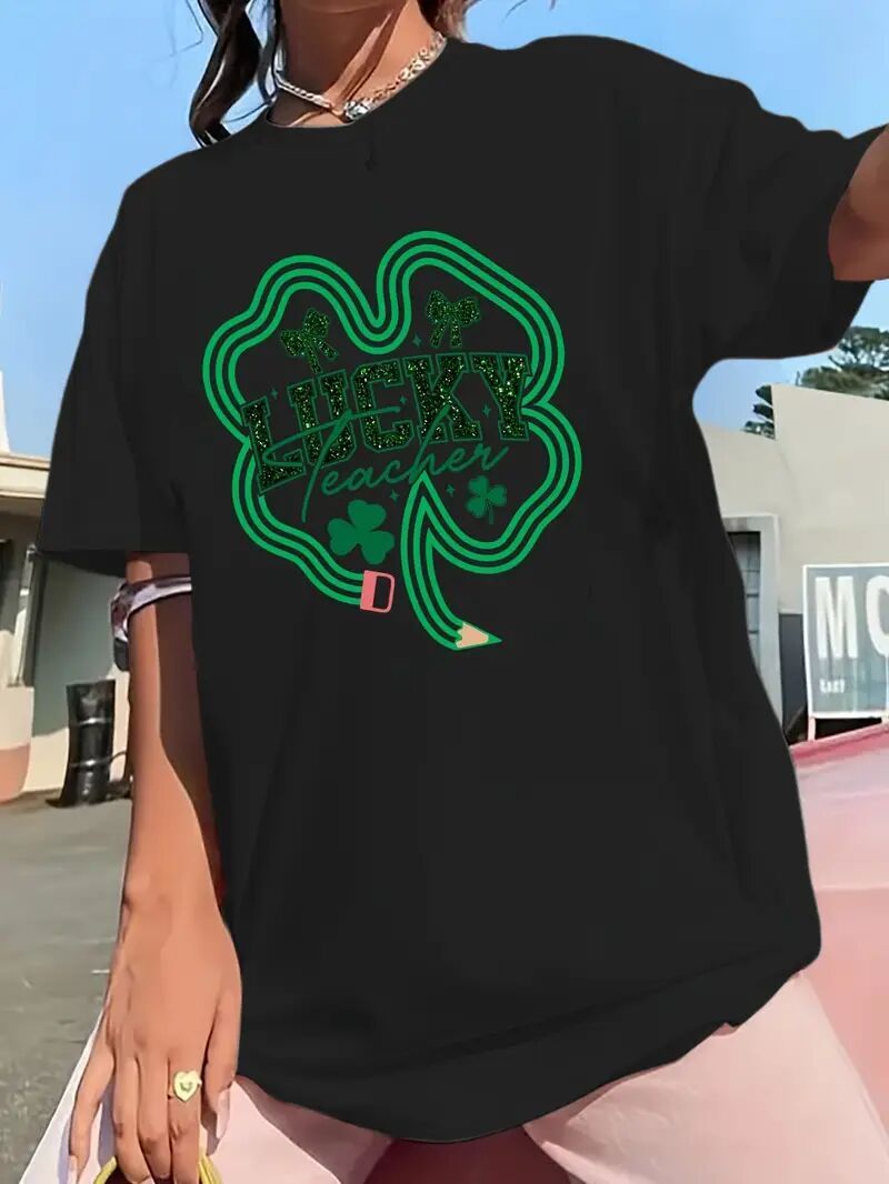 Women's Graphic T-Shirt - Stylish Black Printed Short Sleeve Top