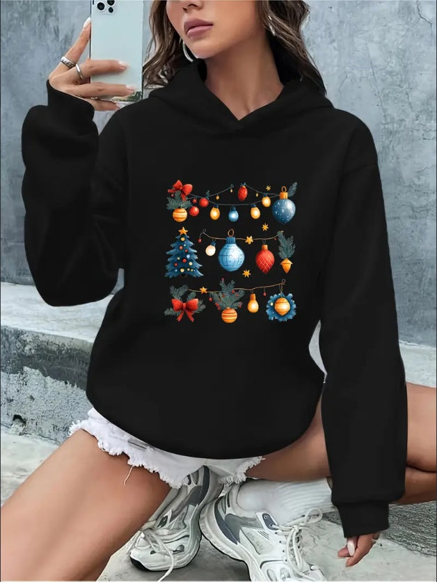 Women'S Casual Hoodie With Letter & Graphic Print, Christmas & Halloween Patterns, Hooded Sweatshirt For Fall Winter