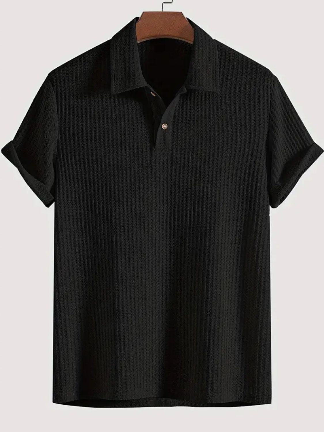 Men's Waffle-Knit Collared Neck Short Sleeve Polo