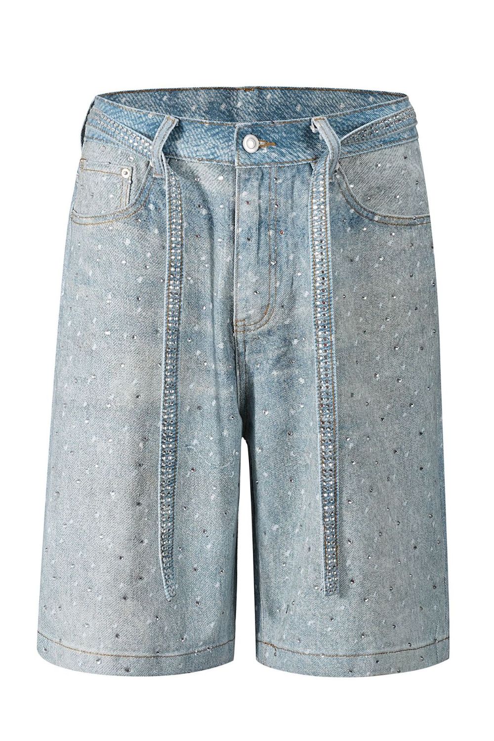 Men's Washed Rhinestone Denim Bermuda Shorts