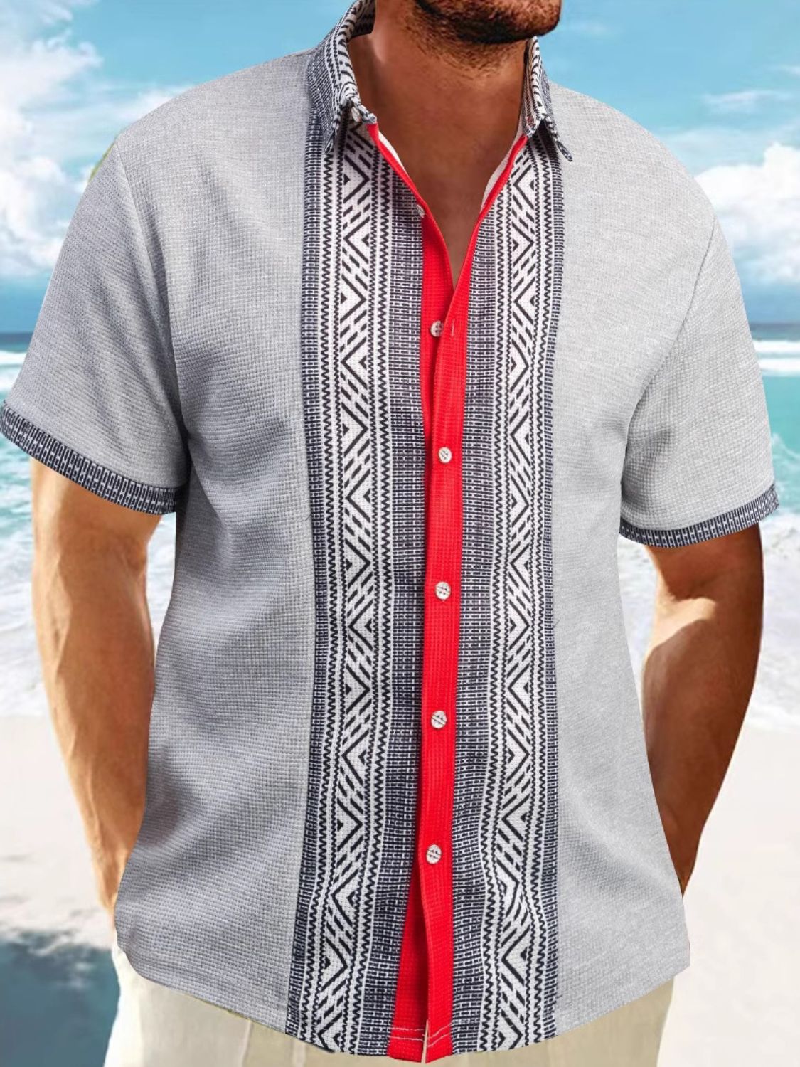 Men's Full Size Contrast Button Down Short Sleeve Shirt Plus Size