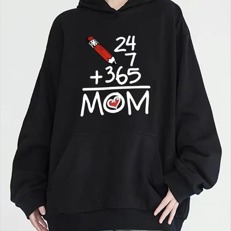 Women's Casual Hoodie With Mom Graphic - Long Sleeve, Round Neck With Pockets, Cozy  Pullover For Fall & Winter