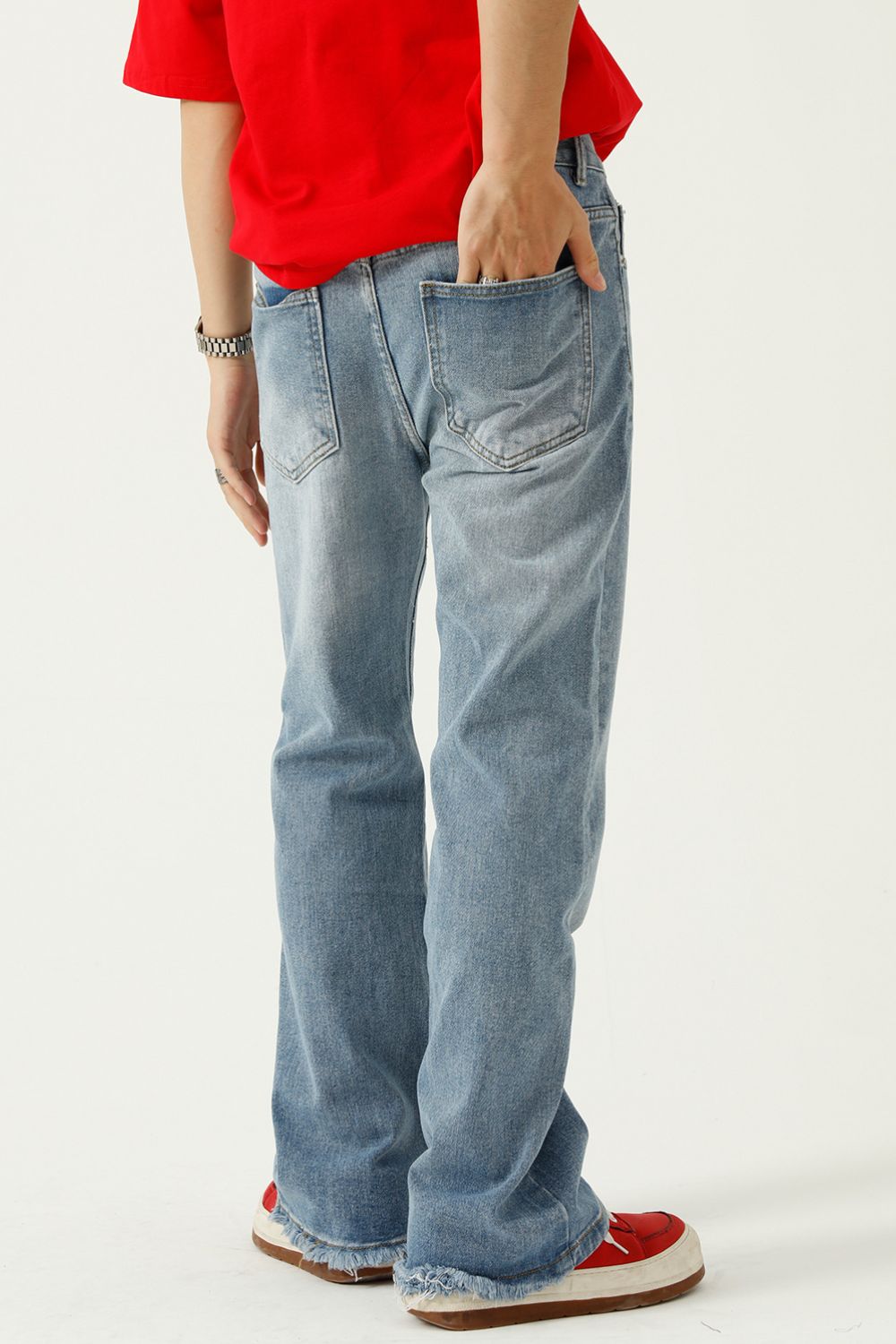 Raw Hem Jeans with Pockets