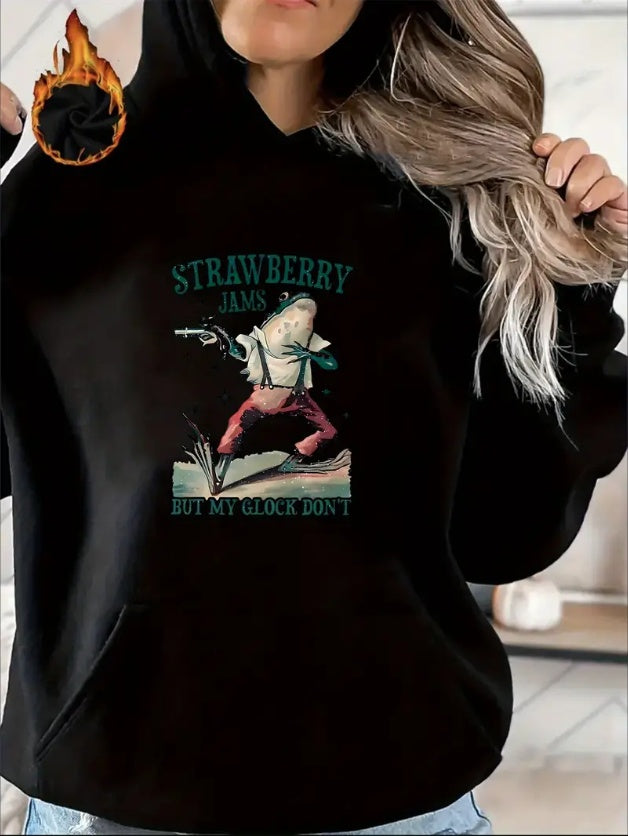 Women's Casual Long Sleeve Hoodie With Creative Frog Graphic And Kangaroo Pocket,  Machine Washable